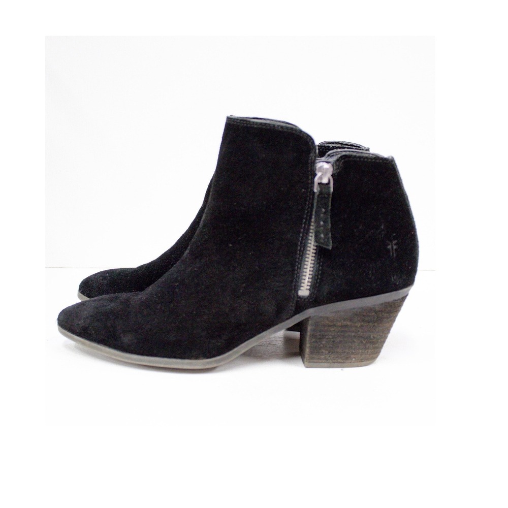 FRYE Boots | Frye Judy Black Suede Leather Booties Double Zip Ankle Boot Size 9 - Picture 3 of 11